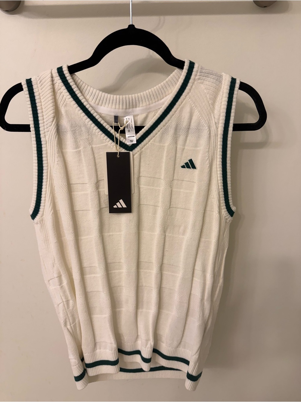 adidas Cream Knit Tennis Vest with Green Trim NWT